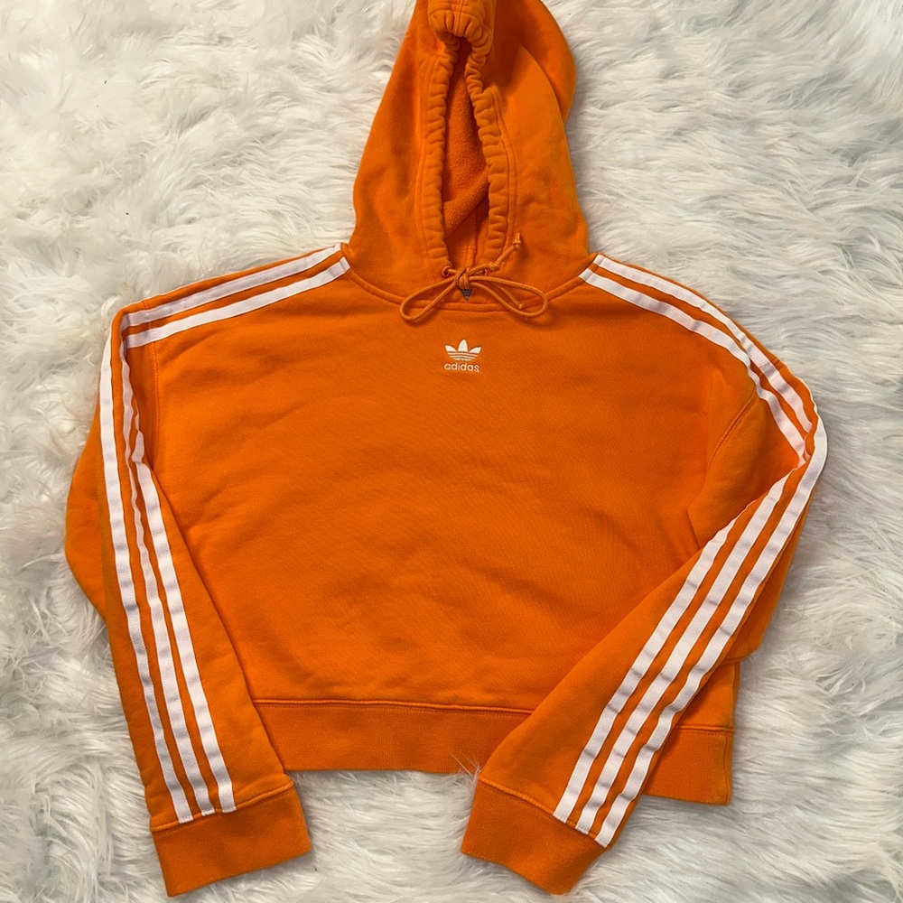 2018 Adidas Orange Hoodie with White Stripes